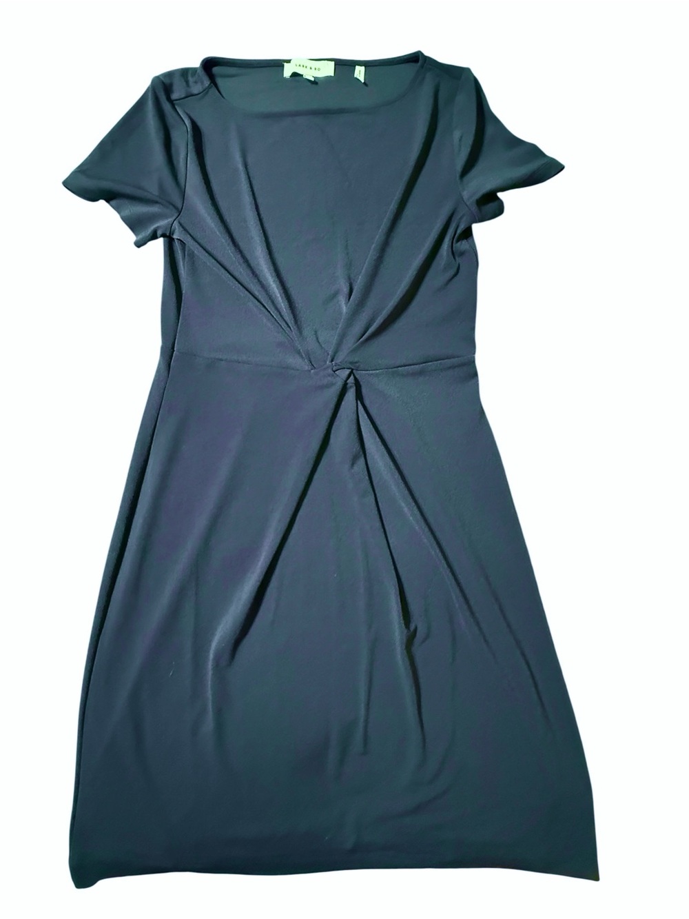 Lark & Ro Navy Twist Front Dress Size 8 Short Sleeve Crepe Knit Knee Length
